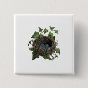 Vintage Vogel-Nestillustration Button