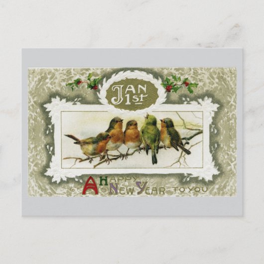 Vintage Vögel - Neujahr Postkarte (Vorderseite)