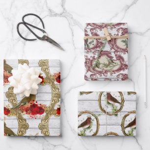 Vintage Vögel rahmen Weihnachten  Geschenkpapier Set