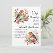 Vintage Vögel Robin RedBrust 50. Einladung (Stehend Vorderseite)