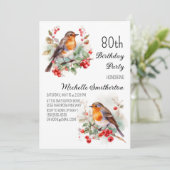 Vintage Vögel Robin RedBrust 80. Geburtstag Einladung (Stehend Vorderseite)