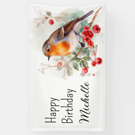 Vintage Vögel Robin RedBrustwarzen Geburtsname Banner (Vertikal)