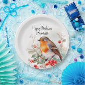 Vintage Vögel Robin RedBrustwarzen Geburtsname Pappteller (Party)