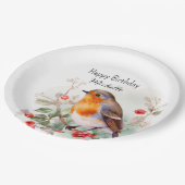 Vintage Vögel Robin RedBrustwarzen Geburtsname Pappteller (Schrägansicht)