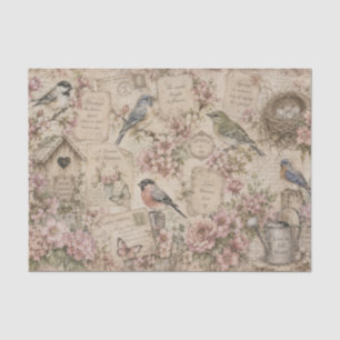 Vintage Vögel Rosa Blüten handgeschriebene Notizen Seidenpapier