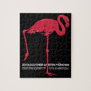 Vintage-Vogel Rosa Flamingo im Zoo München Deutsch Puzzle