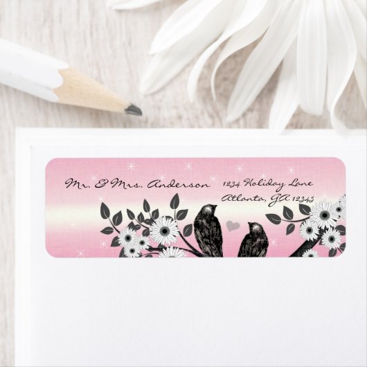 Vintage Vögel rosa mit Sternenadresse (Insitu)