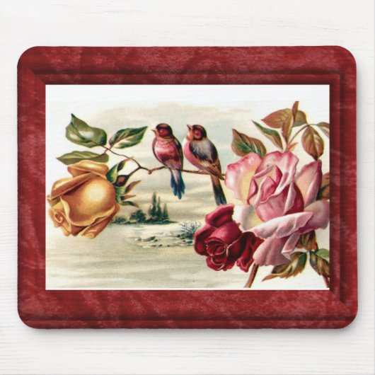 Vintage Vogel-Rosen Mousepad (Vorne)