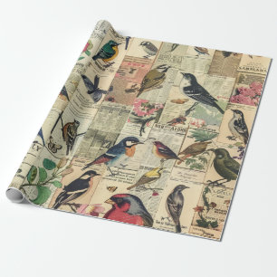 Vintage Vogel Schmetterling Zeitung Botanisch Geschenkpapier