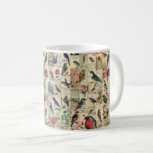 Vintage Vogel Schmetterling Zeitung Botanisch Kaffeetasse