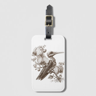 Vintage Vogel-Skelett- und Orchideen-Blumen-Stich Gepäckanhänger