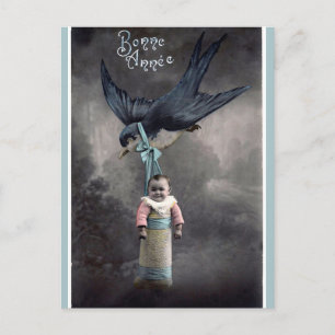 Vintage Vögel tragen Baby Happy New Year Postkarte