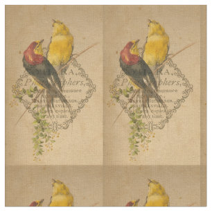 Vintage Vögel und antike Fotografien Digitale Kun Stoff