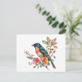 Vintage Vögel und Blumen Postkarte (Stehend Vorderseite)