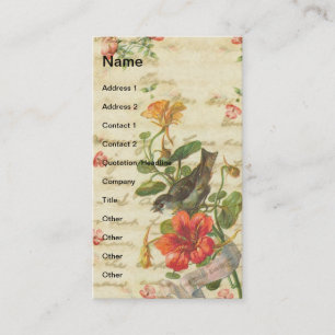 Vintage Vogel und Blumen Visitenkarte