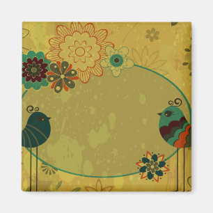 Vintage Vögel und Blumendesign Magnet