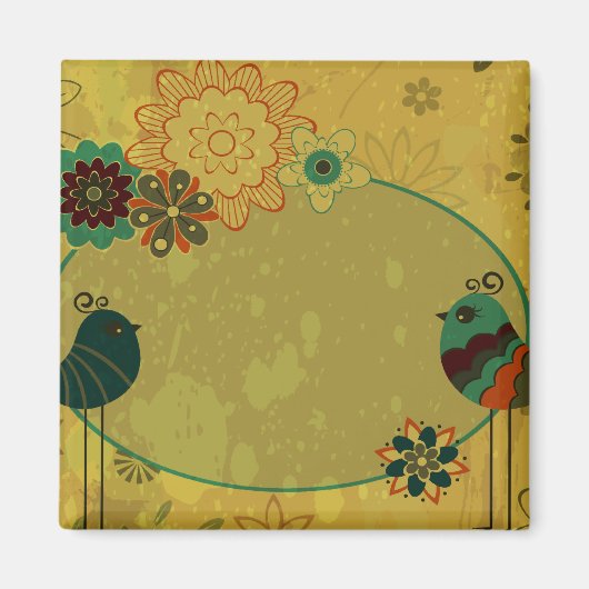 Vintage Vögel und Blumendesign Magnet (Vorne)