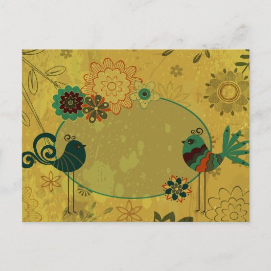Vintage Vögel und Blumendesign Postkarte (Vorderseite)