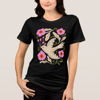 Vintage Vogel- und Blumenvölkerkunst Tri-Blend Shirt