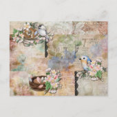 Vintage Vögel und Ephemerakollage Postkarte (Vorderseite)