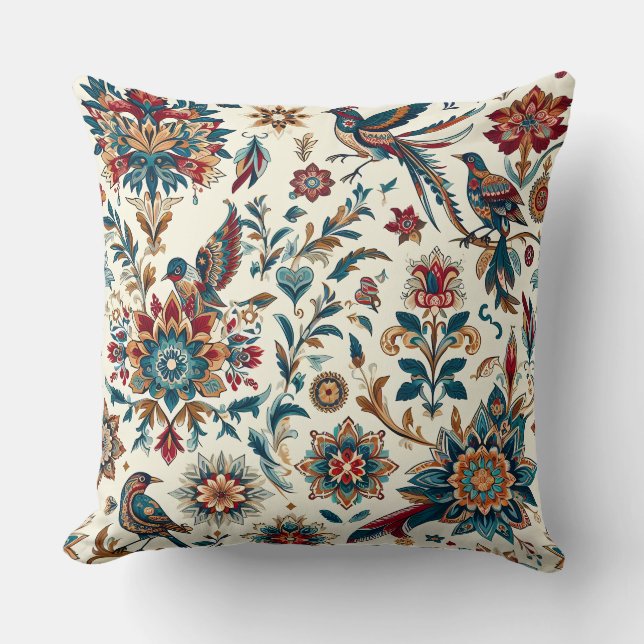 Vintage Vögel und florale Muster Pillow Kissen (Vorderseite)