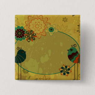 vintage Vögel und florales Design Button