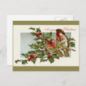Vintage Vögel und Holly Olive Grüne Weihnachten (Vorne/Hinten)