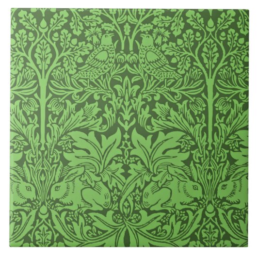 Vintage Vögel und Kaninchen, Smaragdgrün, Fliese (Vorderseite)