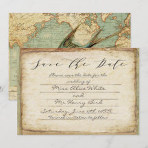 Vintage Vogel und Karte Türkise Hochzeit Save the