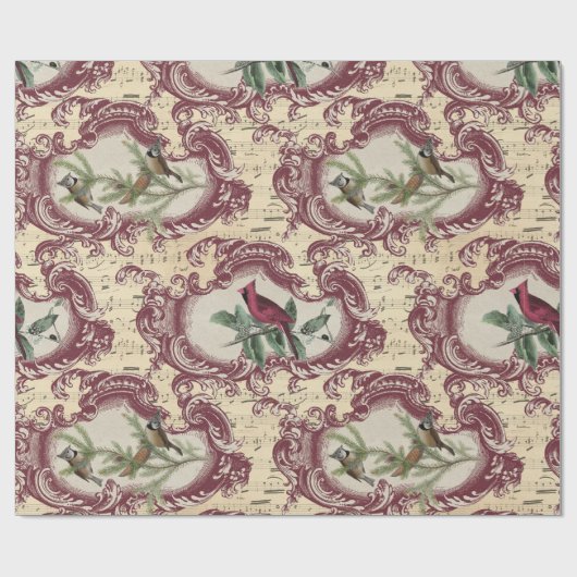 Vintage Vögel und Noten Geschenkpapier (Flach)