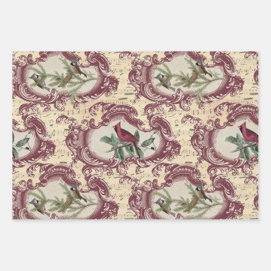 Vintage Vögel und Noten Geschenkpapier Set (Vorderseite)