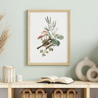 Vintage-Vogel- und Pilz-Botanik Poster