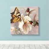 Vintage Vögel und Schmetterlinge Leinwanddruck (Insitu (Holzboden))