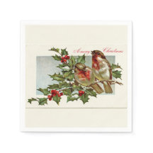 Vintage Vögel und Stechpalmen Lichtgelb Weihnachte