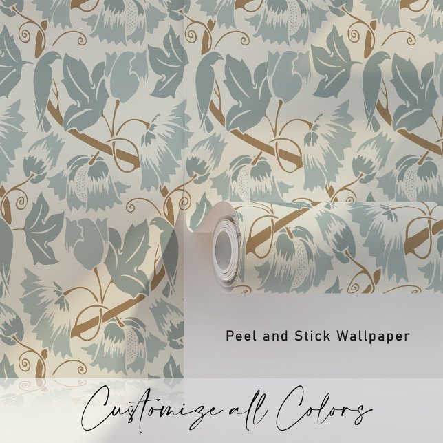 Vintage Vögel und Weinberge Blaue Tauben Tapete (Von Creator hochgeladen)