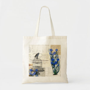 Vintage-Vogel-Vogelkäfig Blaue Blumen Französische Tragetasche
