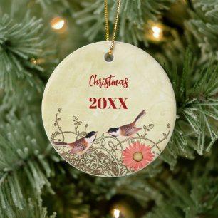 Vintage-Vögel-Weihnachten-Paar-Foto-Ornament Keramik Ornament