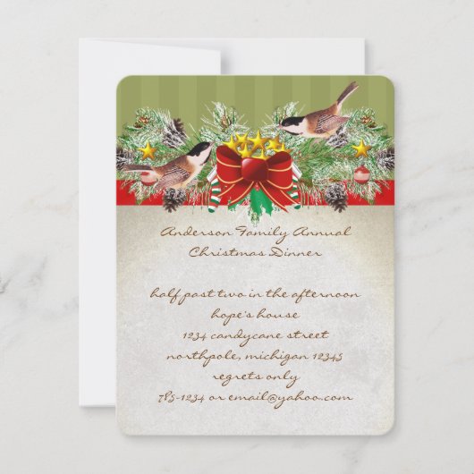 Vintage Vögel Weihnachts-Abendessen Einladung Part (Vorderseite)