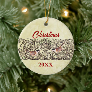 Vintage Vögel Weihnachts-Paar-Foto-Ornament Keramikornament