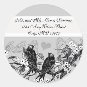 Vintage Vögel Weiße Blumen Hochzeitsaufkleber Runder Aufkleber