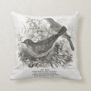 Vintage-Vögel zieren dieses Farmhouse-Kissen Kissen
