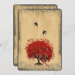 Vintage Vogelarten Grundpapier aus Herzenleder Rot Einladung