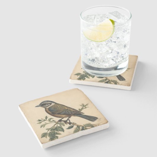 Vintage Vogelausgabe Steinuntersetzer (Seitenansicht)