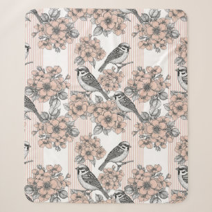 Vintage-Vogelblüten-Toile-Streifen (1) Sherpadecke