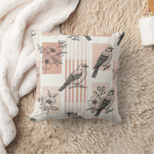 Vintage-Vogelblüten-Toile-Streifen (2) Kissen