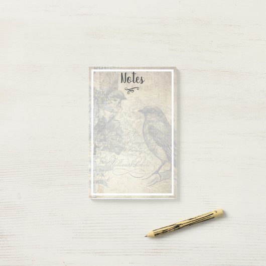 Vintage Vogeldarstellung Post-it Klebezettel (Auf Schreibtisch)