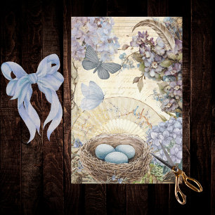 Vintage Vogeleier und Hydrangea der Nester Seidenpapier