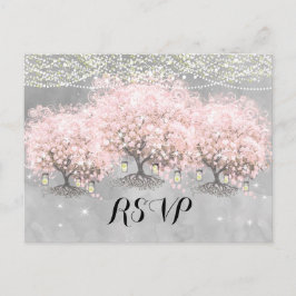 Vintage Vogelhochzeit im Rosa-Wald Postkarte