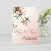 Vintage Vogelhochzeit| Rosa Rosa weiß Einladung (Stehend Vorderseite)