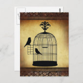 Vintage Vogelkäfig-Briefmarke. Postkarte (Vorne/Hinten)